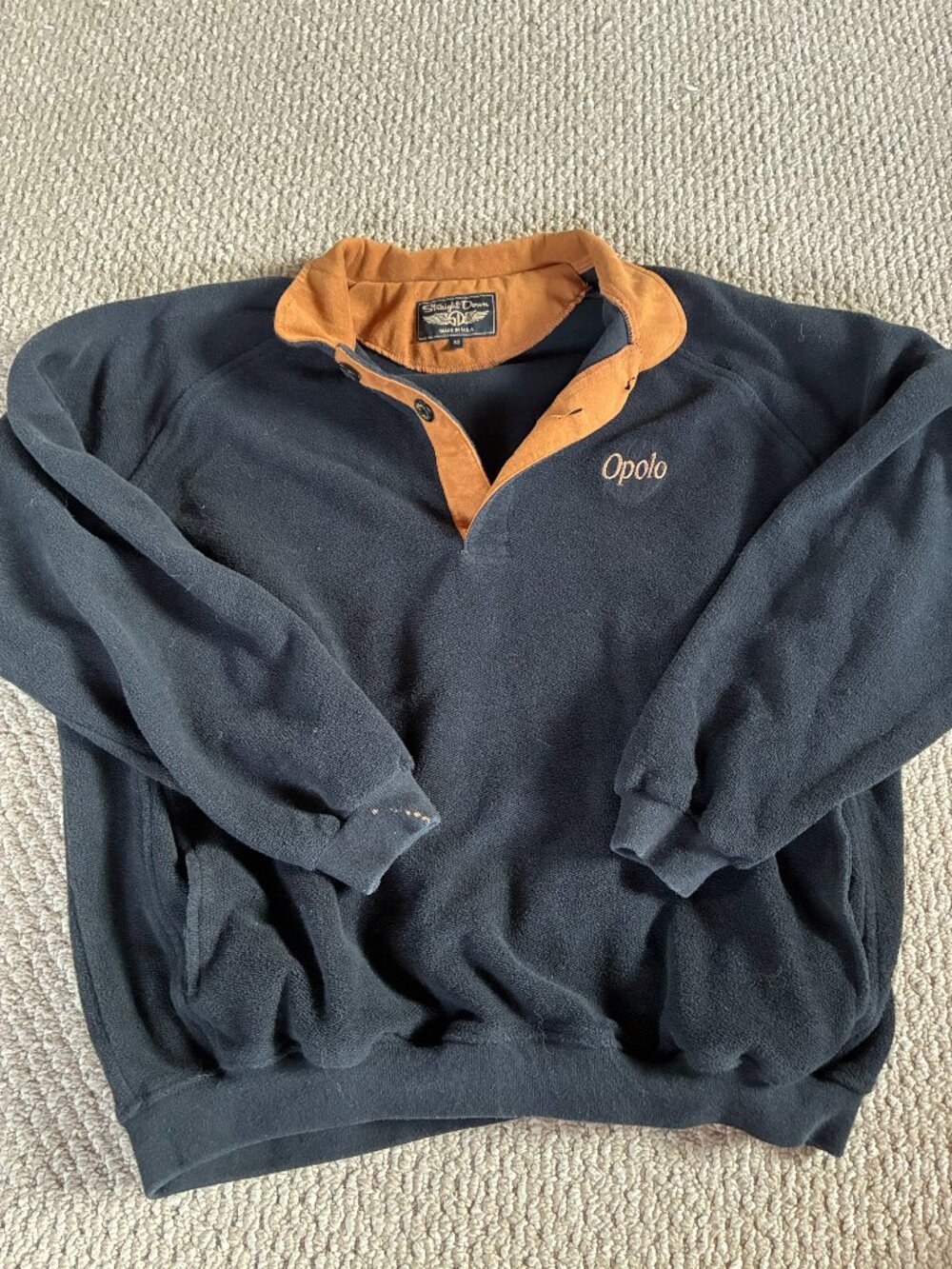 Straight Down Sweatshirt M Black Pullover Henley USA Suede Collar Opolo Winery
